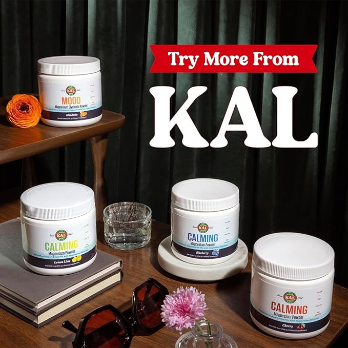 KAL Calming and Mood Magnesium Powders Bundle - Cherry and Mandarin Flavor - Relaxation Support Enhanced Absorption No Added Sugar Vegan Gluten Free - 40 Servings Each 9 and 9.5 OZ