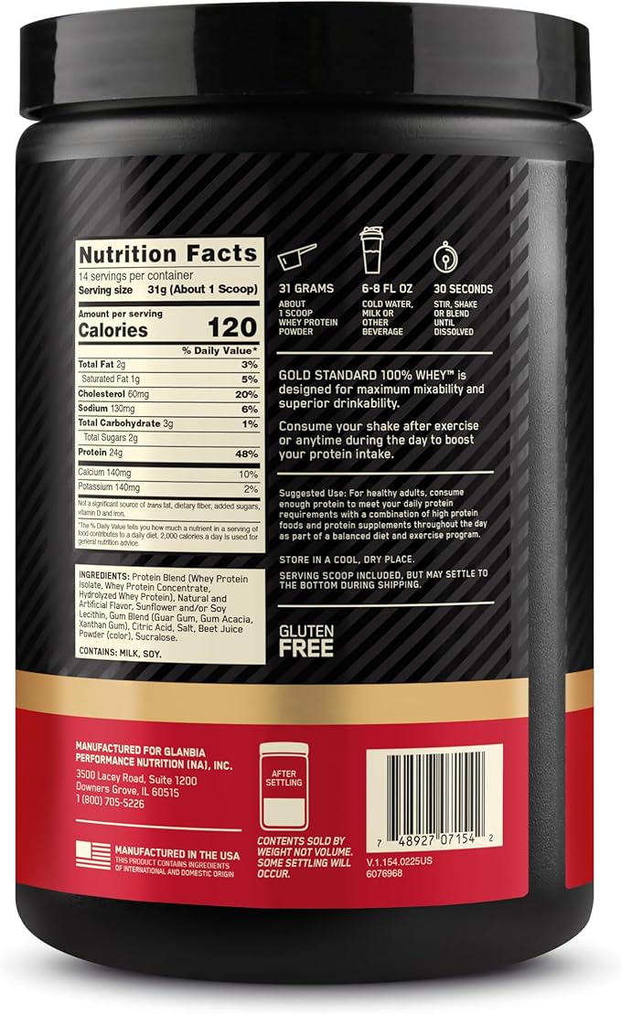 Optimum Nutrition Gold Standard 100% Whey Protein Powder Strawberries and Cream 1 Pound (Pack of 1)