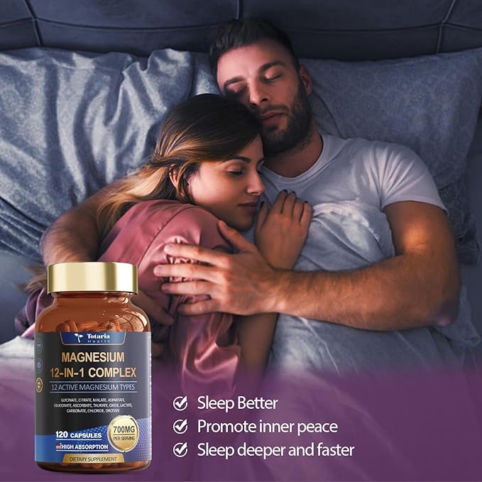 Totaria Magnesium Complex 700mg 12 in 1 Magnesium Supplement with Glycinate Citrate Malate Oxide Taurate Aspartate Orotate Magnesium RelaxationMuscleHeart Support Vegan 120 Capsules