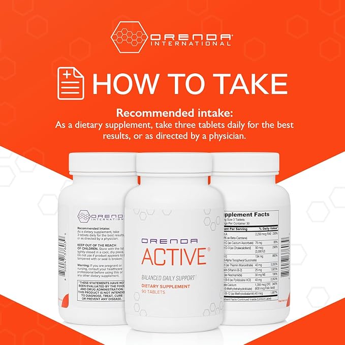 Orenda Active® - Infused with Prickly Pear Asparagus Extracts and a Potent Blend of Essential Nutrients Energy Boost Immune Support and Glowing Skin. Proteins Vitamin E CoQ10 90 Capsules