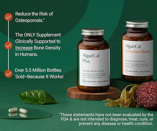 ALGAECAL Bundle - Bone Builder Pack Calcium Supplement Vitamin D K2 Strontium &amp Omega 3 Fish Oil with EPA &amp DHA &amp The Book by Lara Pizzorno Healthy Bones Healthy You