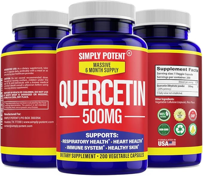 Simply Potent Quercetin Supplements Quercetin 500mg 200 Capsules 2 X Quercetin 250mg Phytosome Bioflavonoid Antioxidant Vegan Gluten Free Pills to Support Healthy Cellular Heart &amp Immune Functio