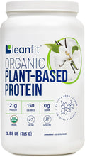 LeanFit Organic Plant-Based Protein Powder Natural Vanilla Flavor - Vegan USDA Organic Certified Soy-Free Gluten-Free Dairy-Free Sugar-Free Non-GMO - 21g Protein 19 Servings 1.58 Pound Tub
