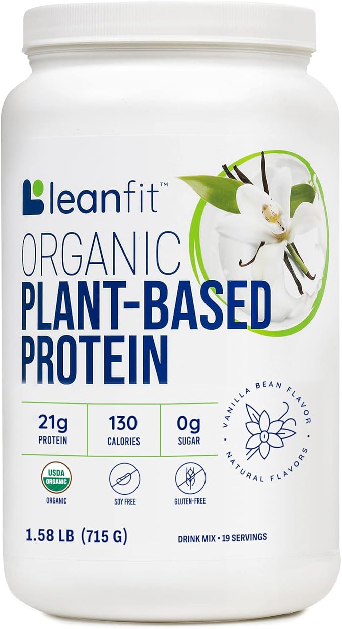 LeanFit Organic Plant-Based Protein Powder Natural Vanilla Flavor - Vegan USDA Organic Certified Soy-Free Gluten-Free Dairy-Free Sugar-Free Non-GMO - 21g Protein 19 Servings 1.58 Pound Tub