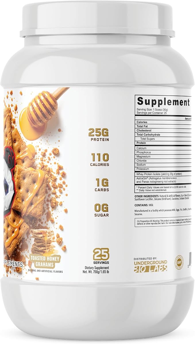 Underground Bio Labs Panda Supps - Panda Fuel ISO Premium 100% Whey Protein Isolate for Men and Women with 25g Protein and 0g Sugar (Toasted Honey Grahams) (25 Servings)