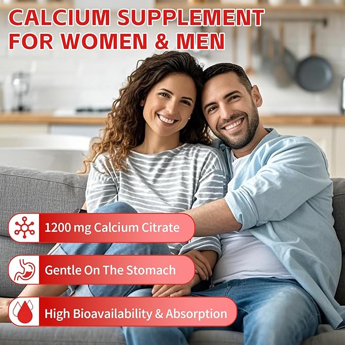 Calcium Citrate Gummies 1200mg Chewable Calcium Supplement for Women &amp Men Sugar Free Calcium for Bone Muscle &amp Immune Support Gluten Free Vegan Non-GMO Strawberry Flavor 120 Count