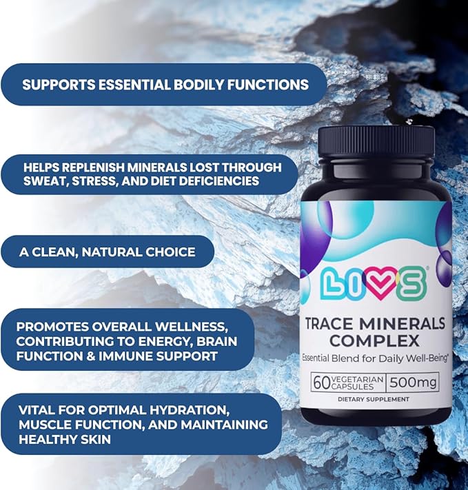 LIVS Trace Mineral Complex – 500mg Vegetarian Capsules | 11 Essential Trace Minerals for Immune Cellular &amp Electrolyte Support | Daily Magnesium Supplement with Zinc Potassium Calcium – 120 Cou