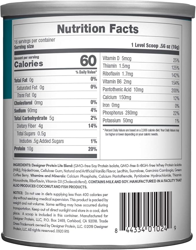 Designer Wellness Designer Lite Low Calorie Natural Protein Prebiotic Fiber Key Vitamins &amp Minerals Vanilla Cupcake and Chocolate Cookies &amp Cream Bundle