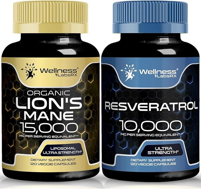 WELLNESS LABSRX Resveratrol Capsules 10000 - Lions Mane Supplement Capsules | Bundle