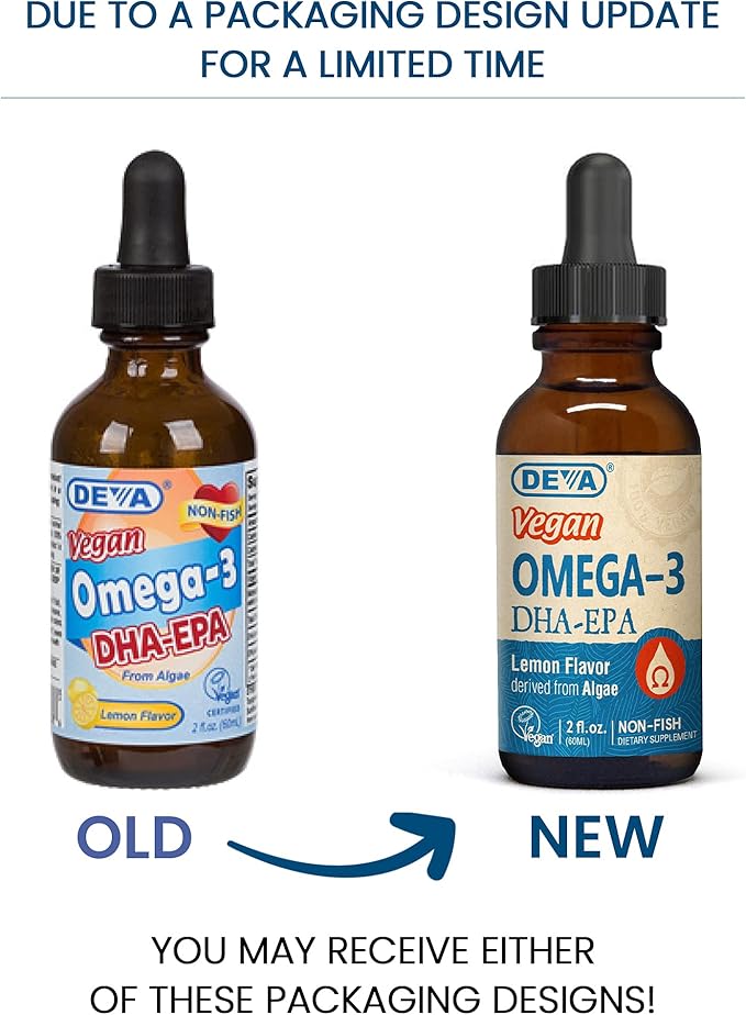 DEVA Vegan Omega-3 Liquid DHA - EPA Non Fish from Algae Lemon Flavor 2 Ounce