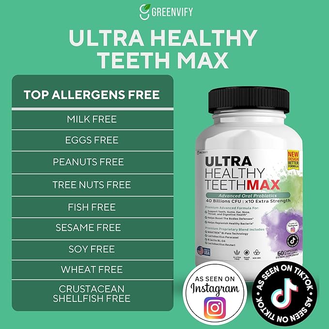 Ultra Healthy Teeth Max Probiotic Supplement 40 Billion CFU 60 Capsules Advanced Oral Health Formula (5)