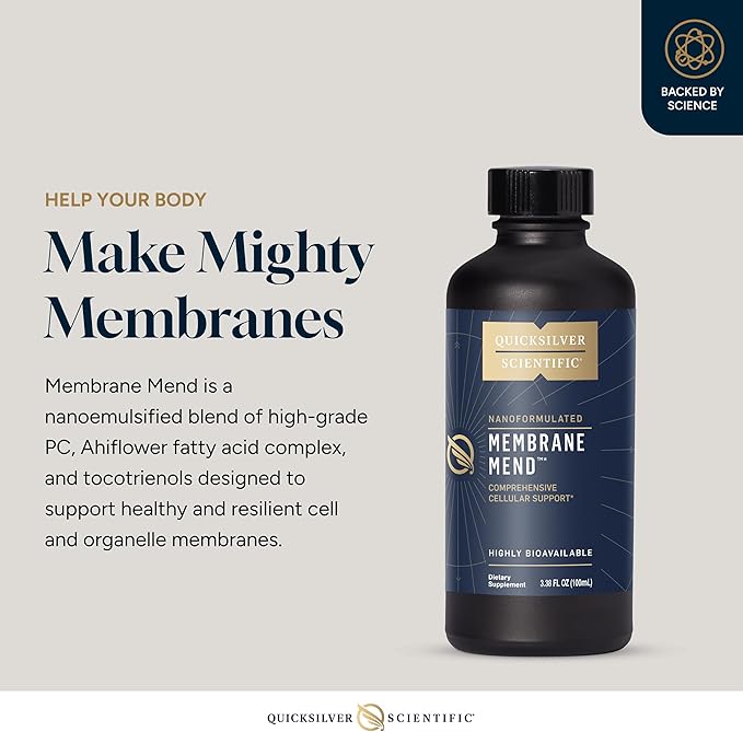 Quicksilver Scientific Membrane Mend - Brain Cellular &amp Healthy Aging Support with Phosphatidyl Choline (PC) Vitamin E Tocotrienols Ahiflower Oil &amp Astaxanthin Supplements (3.38oz / 100ml)