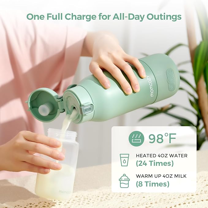 Momcozy Portable Bottle Warmer for Travel – Dual Heating Modes for Breast Milk &amp Water Portable Milk Warmer with Fast Heating &amp Long Battery Life 17 Ounces Large Capacity to Meet Your All-Da
