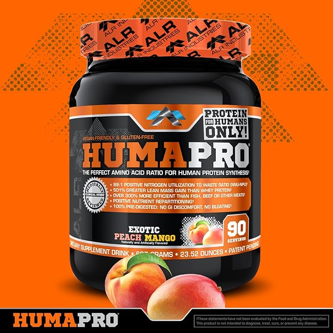 Humapro | Amino Acids Protein Matrix for Humans | 99% Utilization for Lean Muscle | Vegan Gluten Free | 667g / 90 Servings (Exotic Peach Mango)