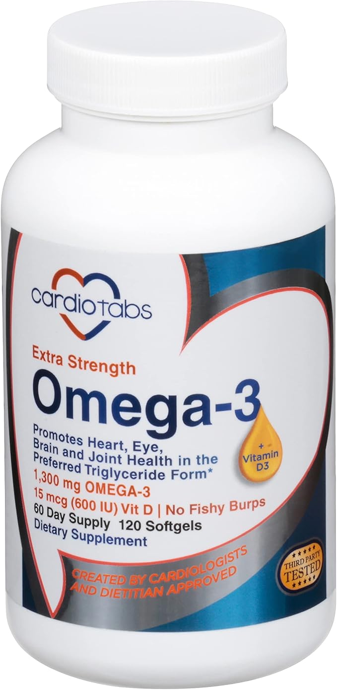 Omega-3 Extra Strength + Vitamin D3 Triglyceride Form 1300 mg Omega-3 600 DHA / 600 EPA with 600 IU Vitamin D3