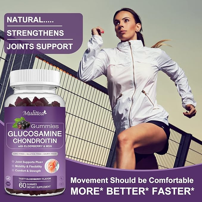 Mulittea Glucosamine Chondroitin Gummies - Extra Strength Joint Support Supplement with MSM &amp Elderberry for Natural Joint Antioxidant Immune Support for Adults Men &amp Women-(2 Pack)