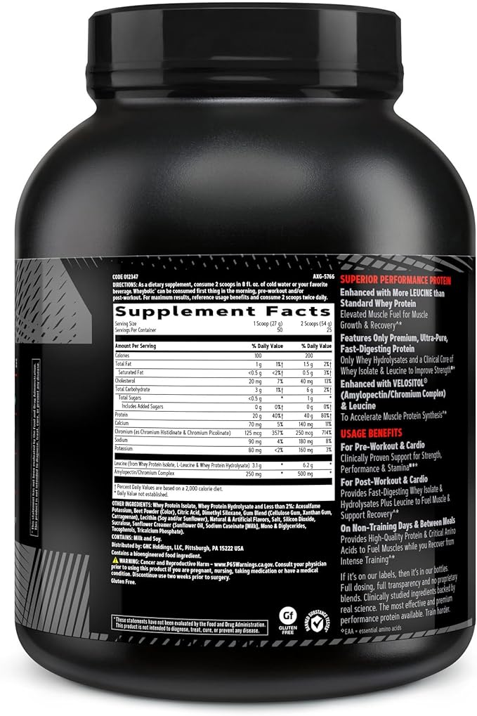GNC AMP Wheybolic Whey Protein Powder Isolate with BCAA | Targeted Muscle Building and Workout Support Formula | Gluten Free | Strawberries and Cream | 25 Servings