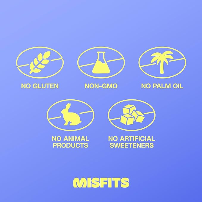 Misfits Vegan Protein Bars - Chewy Cookie Dough | Nutrition Bars - 15g Protein 1g Sugar Plant-based Low Carb Non-GMO Gluten Free Snacks | Pack of 12