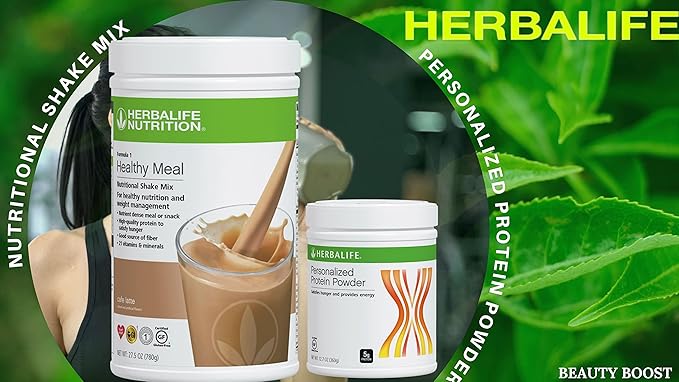 HERBALIFE (Duo) Formula 1 Healthy Meal Nutritional Shake Mix (Cafe Latte) with Personalized Protein Powder
