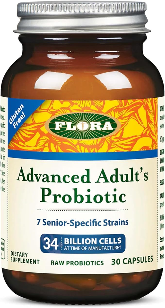 Flora - Advanced Adult's Blend Probiotic Seven Senior-Specific Strains Gluten Free Raw Probiotic with 34 Billion Cells 30 Capsules