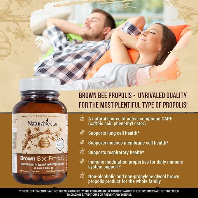 NaturaNectar Natural Bee Propolis Bundle - Red Propolis and Brown Propolis - for Immune Support Respiratory Health and Healthy Metabolism - 60 Capsules per Bottle