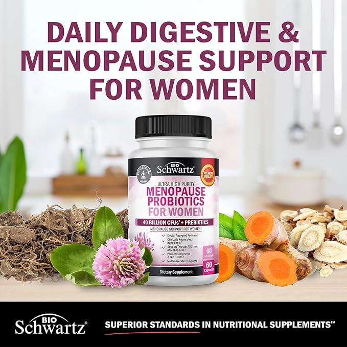 BioSchwartz Probiotic Menopause Supplement for Women (2 Month Supply) Plus Daily Multivitamin for Women 50 &amp Over (1 Month Supply)
