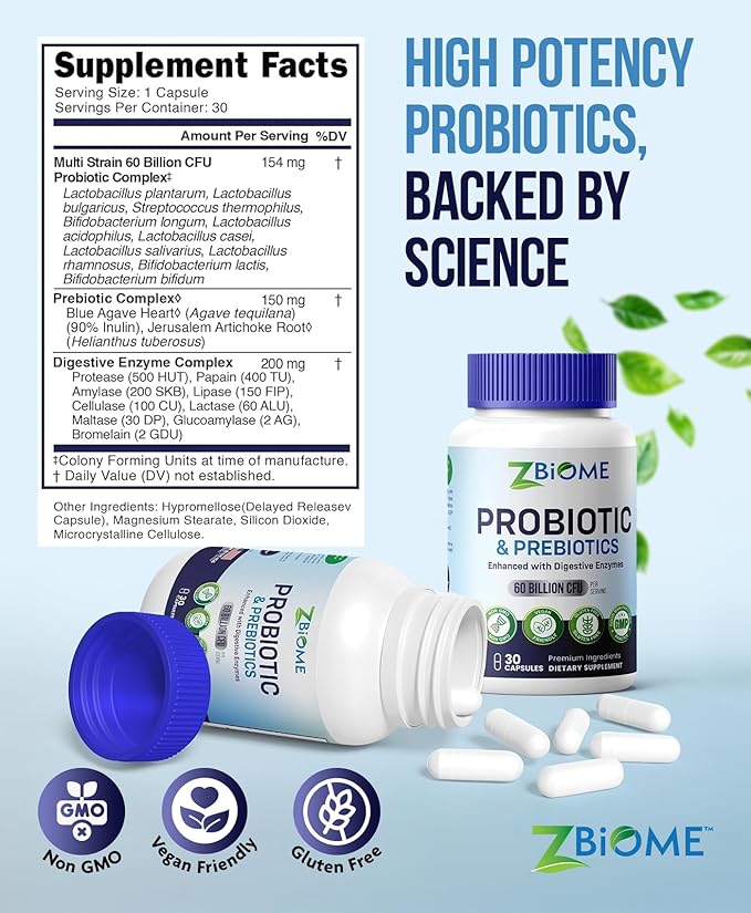 Prebiotics and Probiotics for Men &amp Women – 60 Billion CFU with 10 Strains – Pre and Probiotics with Acidophilus for Immune Gut Health Digestive Support ConstipationDiarrhea Gas &amp Bloatin