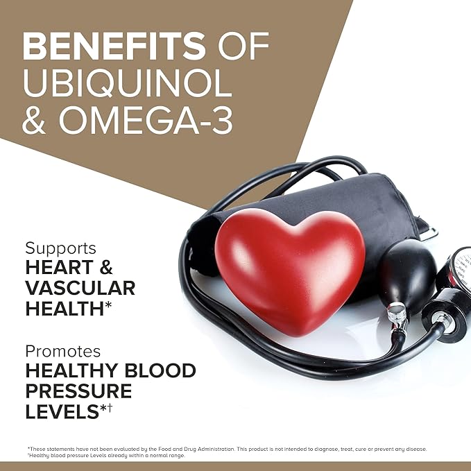Qunol Plus Ubiquinol CoQ10 100mg with Omega 3 Fish Oil 250mg Extra Strength Antioxidant Supplement 90 Count