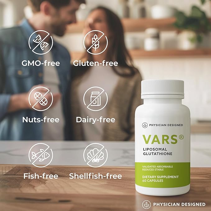 Physician Designed VARS Liposomal Glutathione Capsules - Patented Antioxidant Liquid Dietary Supplement Anti-Aging Detoxification Fortify Immune System Energy Management Skin Brightening 60 count