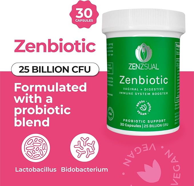 ZENZSUAL Zenbiotic Probiotics Support for Women – 25 Billion CFU Vaginal Health &amp pH Balance Support Odor &amp Yeast Control Gut &amp Digestive Health Urinary Comfort Hormone Balance 30 Ve