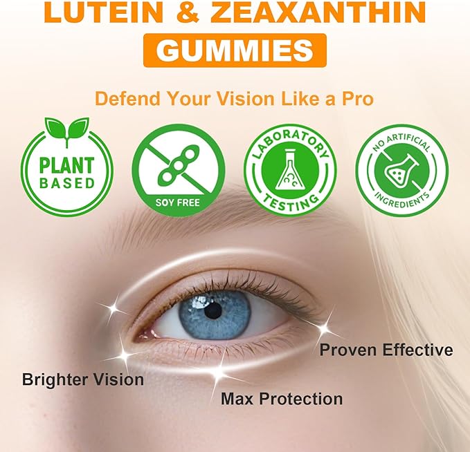 Sugar Free Lutein Gummies 25mg Lutein and Zeaxanthin Supplements for Eye Health 13-in-1 Eye Care Formula with Omega-3 Bilberry Saffron-Vision Health Eye Strain Dry EyesVegan Orange Flavor 120 Cts