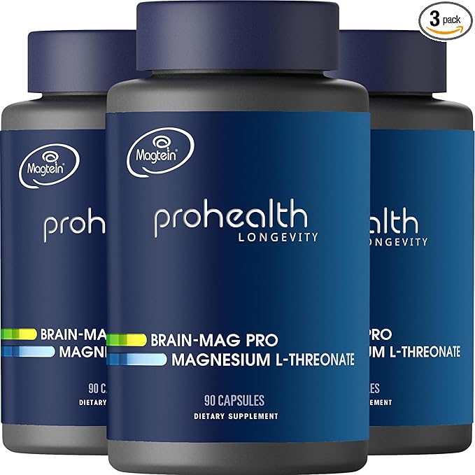 Magnesium L-Threonate Supplement (Magtein) 90 Capsules | Clinically Supported for Brain Health | Optimize Learning Memory &amp Focus | 3rd Party Tested (3 Pack)
