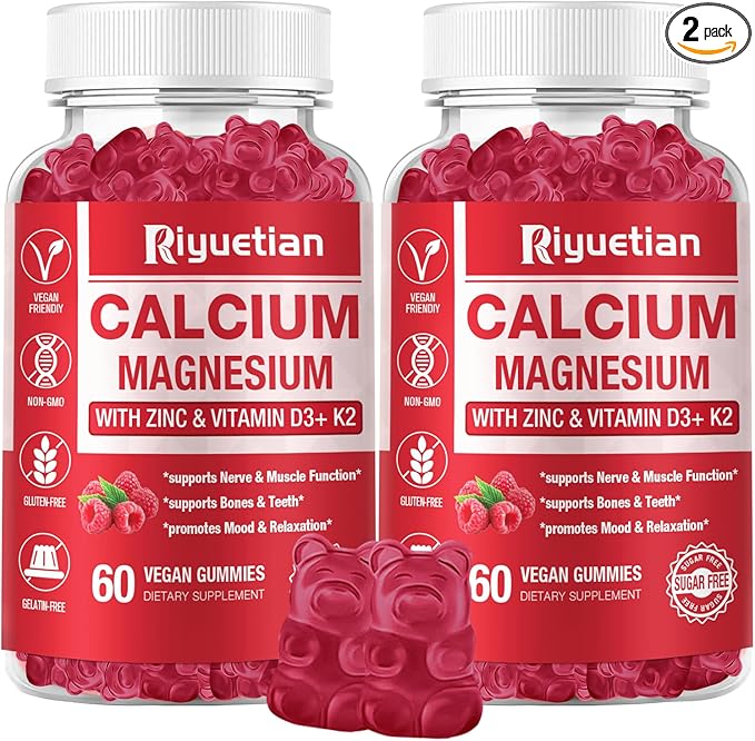 Calcium Gummies + Magnesium &amp Zinc with Vitamin D3 &amp K2 High Absorption Calcium Supplement for Bone Teeth &amp Immune Support Non GMO Vegan 120 Count