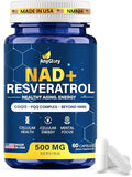 NAD+ Supplement with 500mg NR Resveratrol CoQ10 PQQ- 5-in-1 NAD Formula |NMN Supplement Alternative|NAD Resveratrol Support Cellular Energy &amp Healthy Aging-Made in USA-60 Capsules