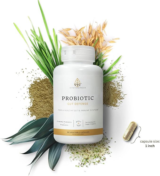 VTC VitaTradingCo. Probiotic Gut Defense | Probiotics and Prebiotics for Gut Health &amp Digestion | 1 Billion CFU with Whole Food Base | 90 Capsules