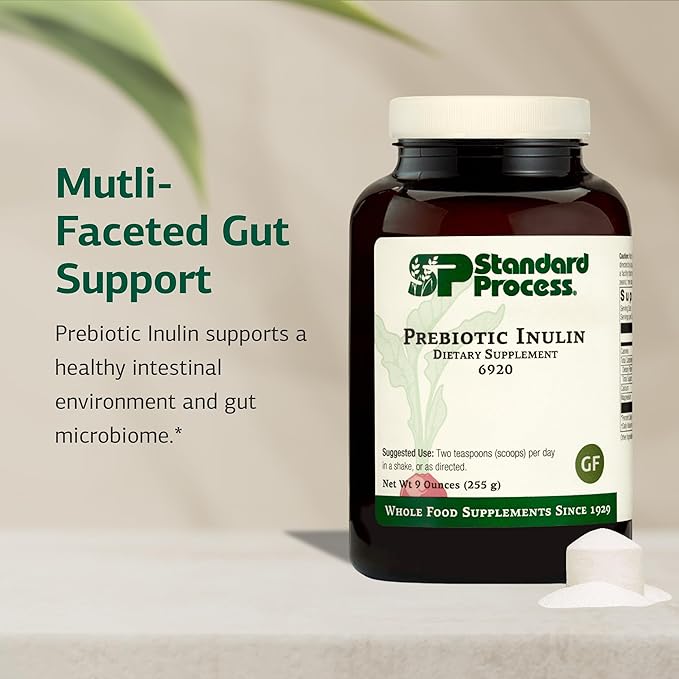 Standard Process Prebiotic Inulin - Gut Health &amp Immune Support Supplement - Calcium &amp Magnesium for Bone Health - Good Source of Fiber - Non-Soy Non-Dairy Gluten-Free &amp Vegan - 9 oz (25