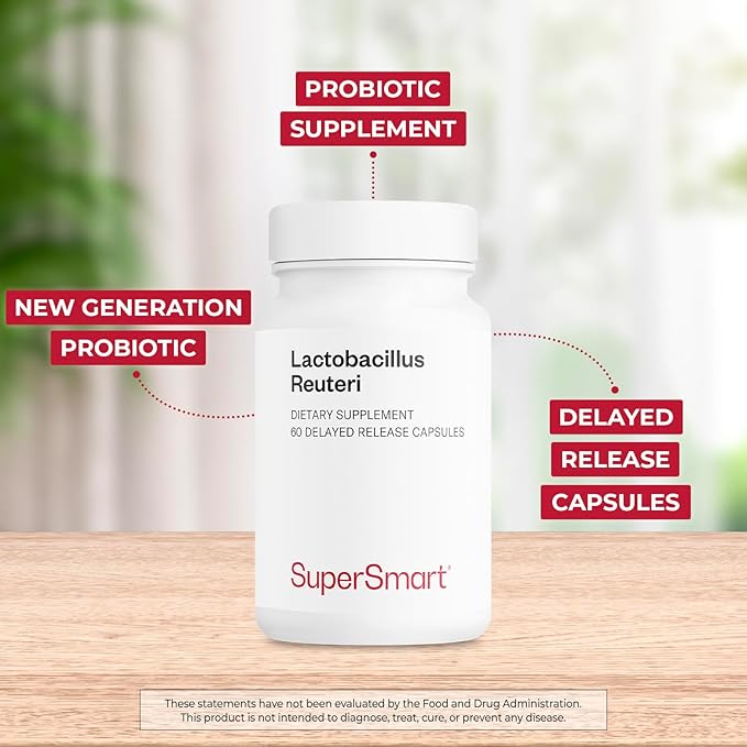 Supersmart - Lactobacillus Reuteri 5 Billion CFU per Day - Probiotic Supplement | Non-GMO &amp Gluten Free - 60 * 3 DR Capsules