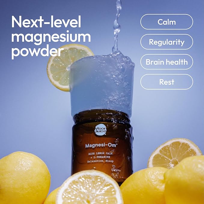 Moon Juice Magnesi-Om Magnesium Powder Supplement - Chelated Magnesium Complex + L-Theanine Blend for Rest Relaxation &amp Regularity - Vegan Non-GMO &amp No Sugar Blue Lemon 4.2 oz 30 Servings