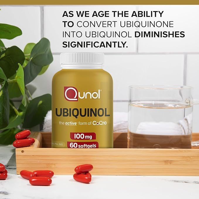 Qunol Ubiquinol CoQ10 100mg Softgels Ubiquinol - Active Form of Coenzyme Q10 Antioxidant for Heart Health Healthy Blood Pressure Levels Beneficial to Statin Users 60 Count