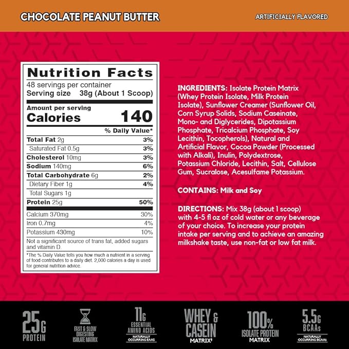 BSN SYNTHA-6 Isolate Protein Powder Peanut Butter Protein Powder with Whey Protein Isolate Milk Protein Isolate Flavor: Chocolate Peanut Butter 48 Servings