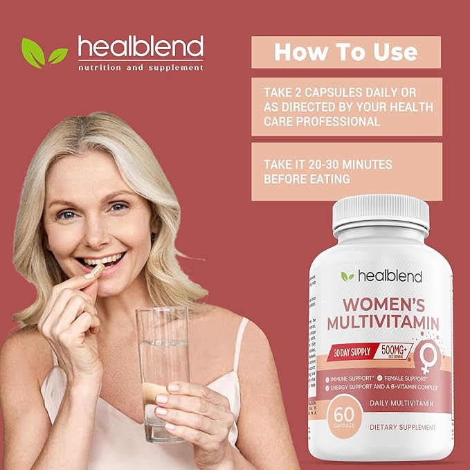Women's Multivitamin with Biotin (Without Iron) - 20 Essential Vitamins and Minerals Supports General Health Energy &amp Immunity - 60 Capsules (3)