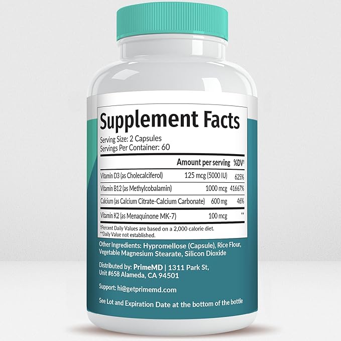 4-in-1 Calcium Supplements for Women and Men - Calcium with Vitamin D3 K2 5000 IU Supplement 601mg per Serving for Heart Bones &amp Body Defenses - Gluten-Free Vegan-Friendly (240 ct)
