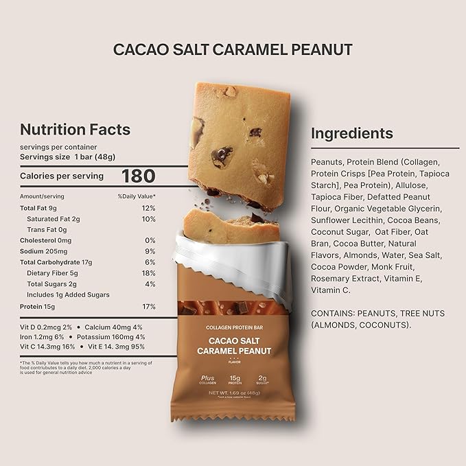 Stars + Honey Protein Bars- Cacao Salt Caramel Peanut15g Protein 2g Sugar w/ Collagen Keto Friendly Snack - Gluten Dairy &amp Soy Free - High-Protein Snacks for Energy &amp Recovery-10 pack