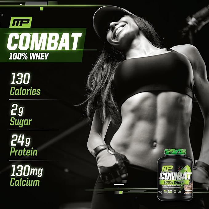 MusclePharm Combat 100% Whey Protein Powder Cappuccino Flavor Fast Recovery &amp Muscle Gain with Whey Protein Isolate High Protein Powder for Women &amp Men Gluten Free 5 lb 70 Servings
