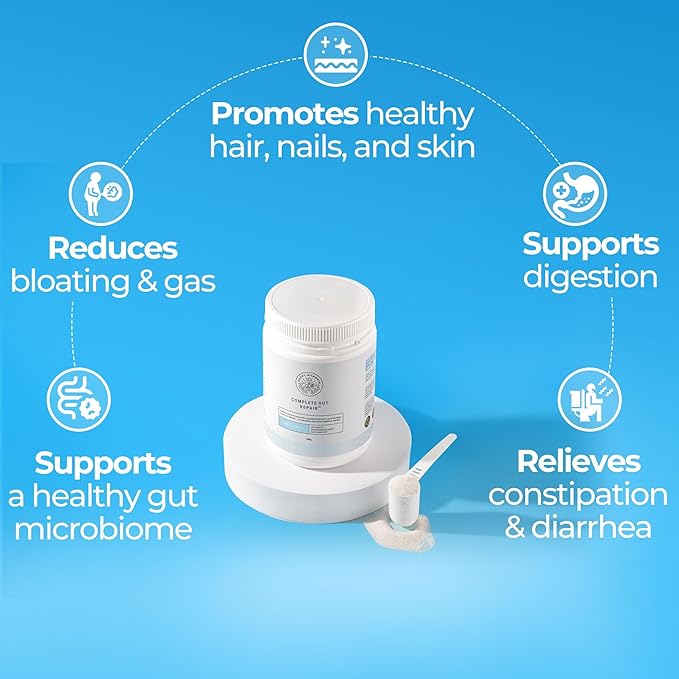 Happy Mammoth Complete Gut Repair Probiotic Prebiotic Fiber &amp Collagen Supplement for Gut Health Digestion Healthy Gut Microbiome Reduces Constipation &amp Bloating 24 Servings Vanilla Flav