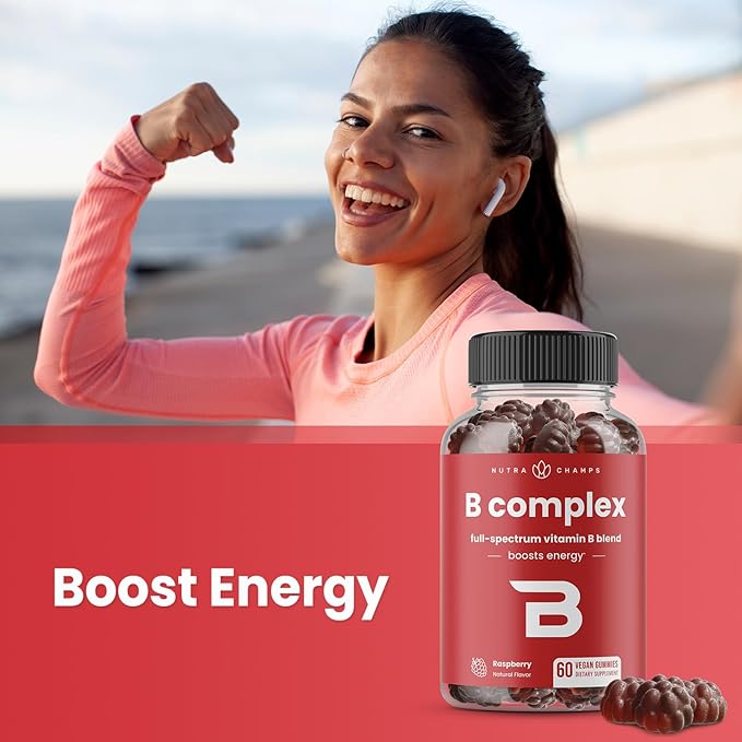 NutraChamps Vitamin B Complex Gummies Vitamin B Gummies Boosts Energy B Complex Vitamins B1 B2 (Riboflavin) B3 (Niacin) B5 B6 B7 (Biotin) B9 (Folic Acid) Methyl B12 (Pack of 2)