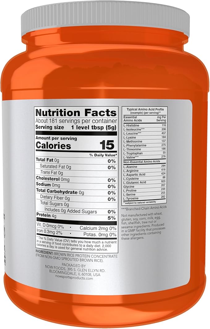 NOW Foods Sports Nutrition Sprouted Brown Rice Protein 80% Protein Unflavored Powder 2-Pound