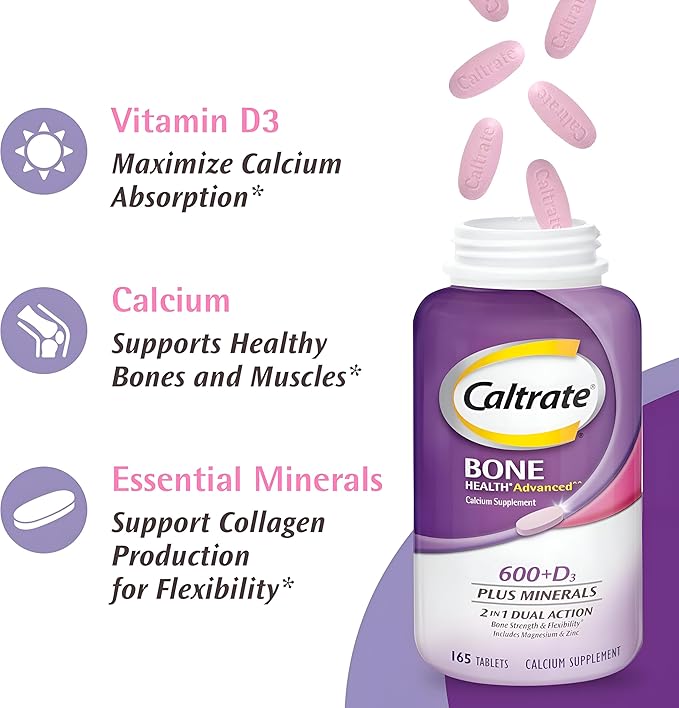 Caltrate 600+D3 Plus Minerals Calcium and Vitamin D Supplement Tablets Bone Health and Mineral Supplement for Adults - 60 Count