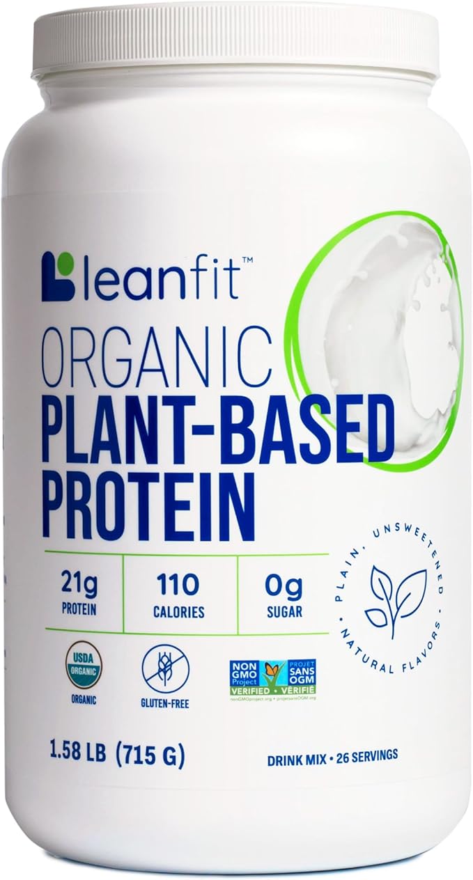 LeanFit Organic Plant-Based Protein Unflavored 21g Vegan Protein 26 Servings 1.58 Pound (715g) Tub Low Calorie Soy-Free Gluten-Free Lactose Free Sugar-Free Non-GMO