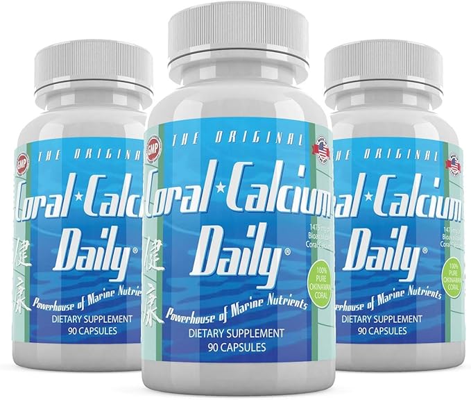 Daily Health - Pure Okinawa Coral Calcium - Marine-Grade Supplement with 72 Trace Minerals - 1475mg 270 Vegetable Capsules (3 Month Supply)
